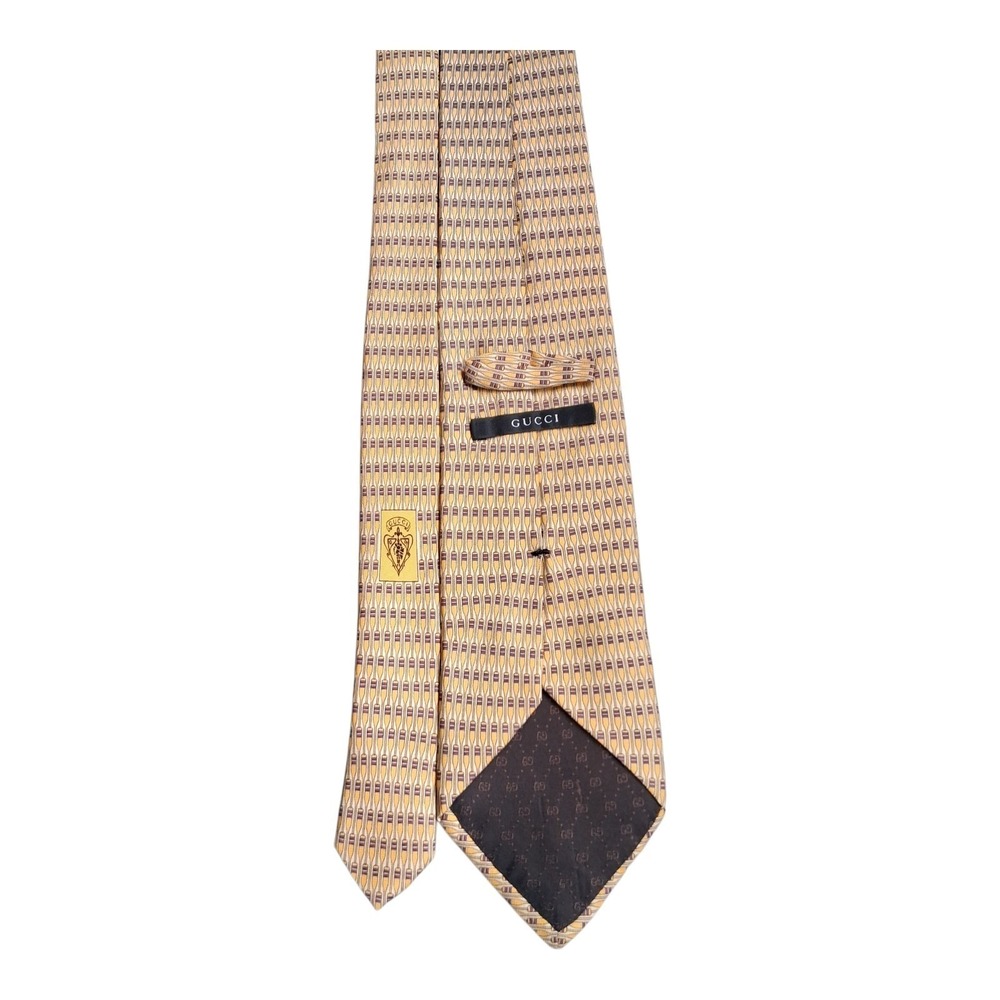 Vintage Gucci 58 X 4"" Brown Geometric Silk Made In Italy Neck Tie - Picture 3 of 11